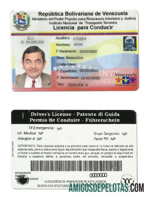 Carteira de motorista venezuelana amostra